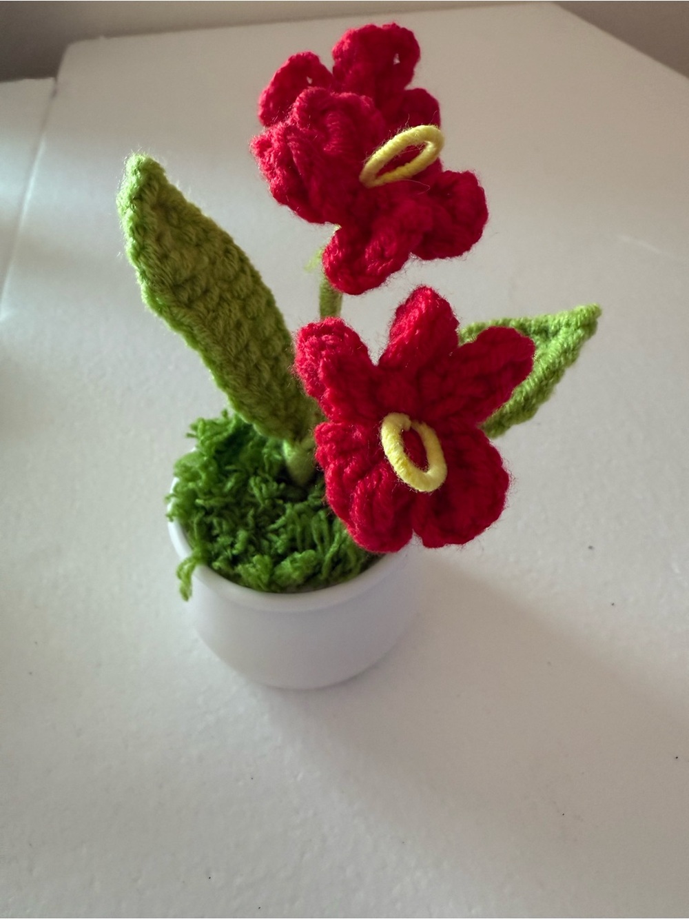 Handmade Red Crochet Flower Pot - Home Accents